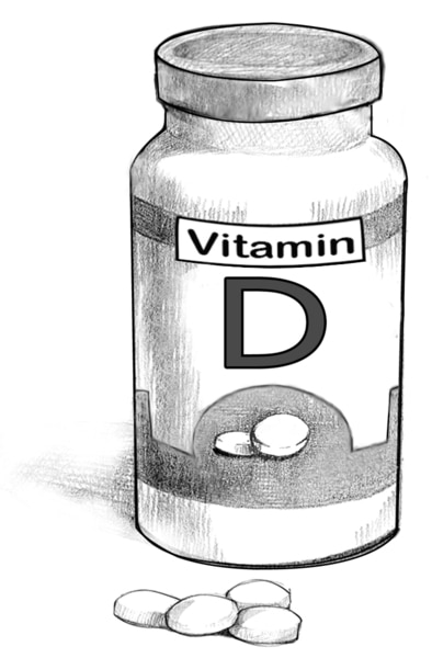Drawing of a bottle of vitamin D.