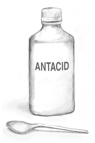 Drawing of a bottle of liquid antacid.