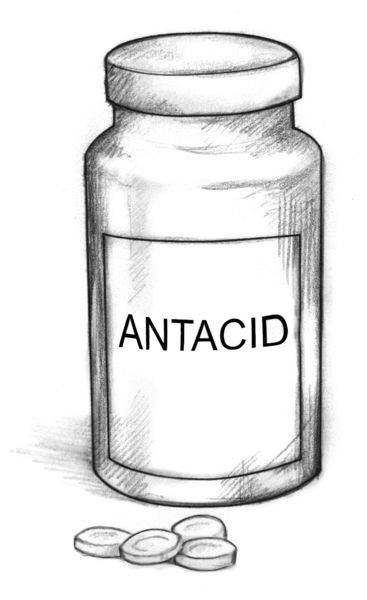 Drawing of a bottle of antacid pills.