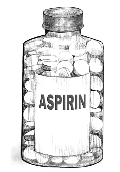 Drawing of a bottle of aspirin.