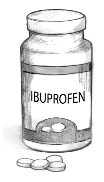 Drawing of a bottle of ibuprofen.