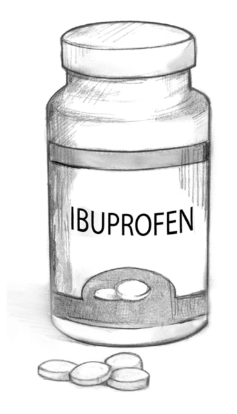 Drawing of a bottle of ibuprofen.