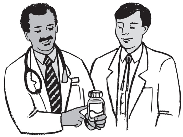 Illustration of a patient and doctor talking.