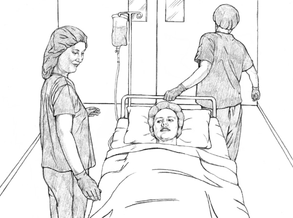 Drawing of a patient before surgery.