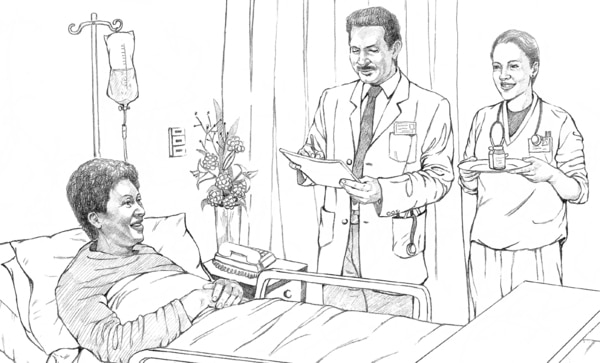 Drawing of a patient after surgery.