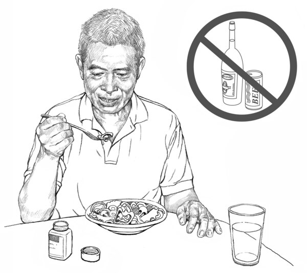 Drawing of a man eating.
