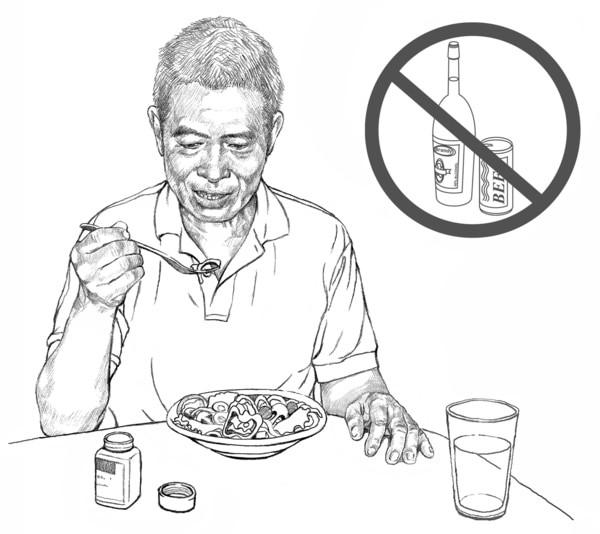 Drawing of a man eating.