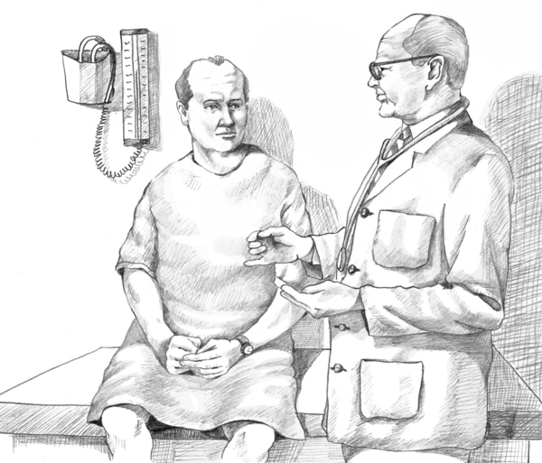 Drawing of a doctor and patient.