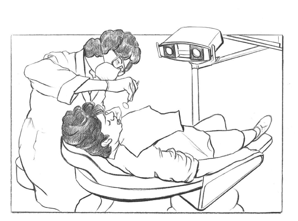 Dentist analyzing an xray sketch storyboard Vector Image