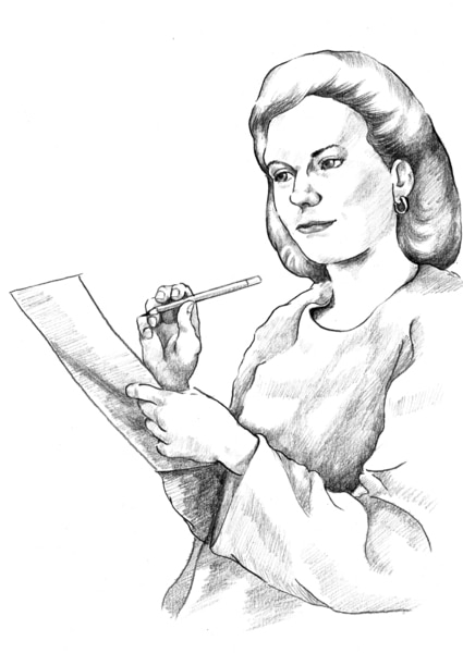 Drawing of a woman keeping a food diary.