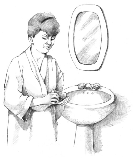 Drawing of a woman taking medicine as prescribed.