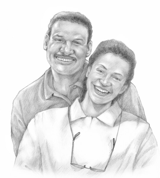 Drawing of a happy, young, African American couple.