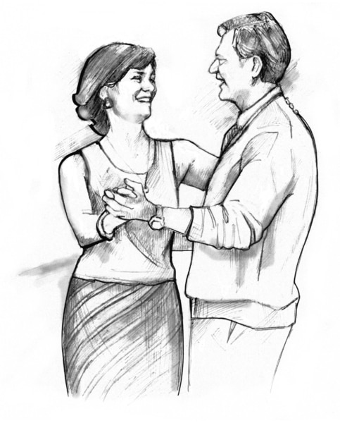 Drawing of a man and woman dancing.