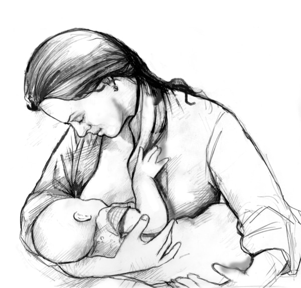 Drawing of a woman breastfeeding her baby