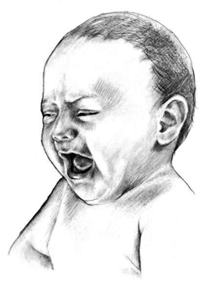 Ilustración de un bebé llorando.