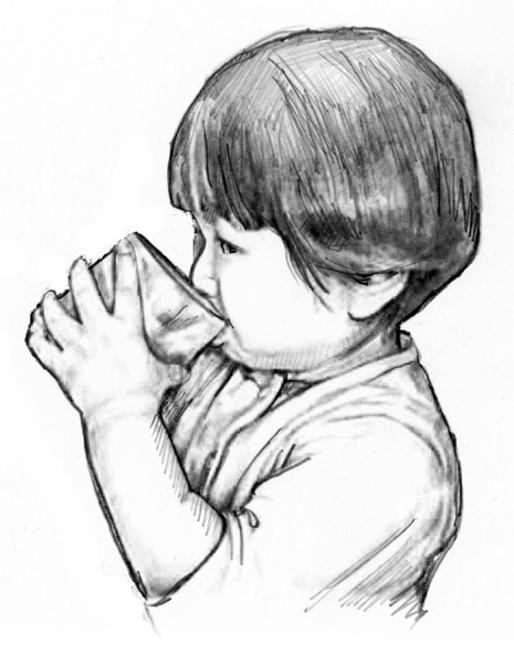 Ilustración de un niño bebiendo de un vaso.