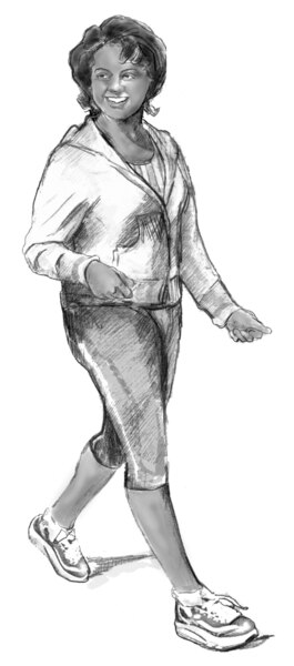 Drawing of a woman walking.