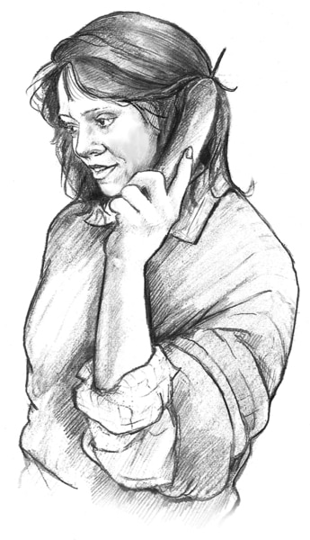 Ilustración de una mujer al teléfono.