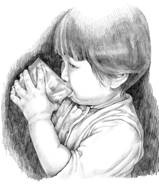 Ilustración de un niño bebiendo jugo.