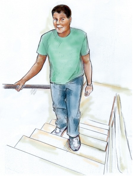 Dibujo de un hombre que sube por las escaleras.