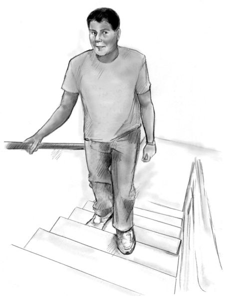 Dibujo de un hombre que sube por las escaleras.