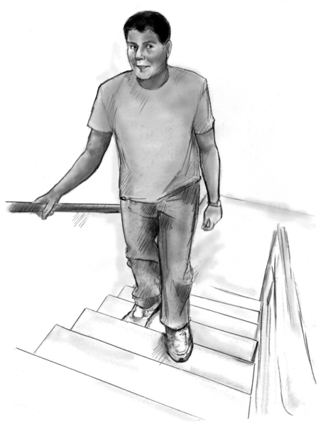 Dibujo de un hombre que sube por las escaleras.