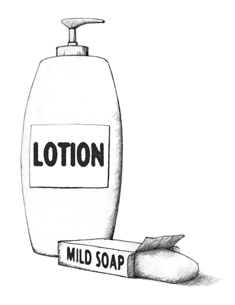 Drawing a bottle of lotion and a soap bar.