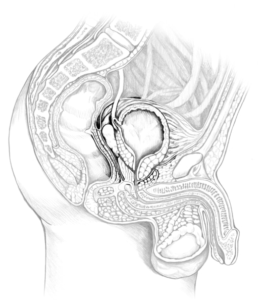 Drawing of the male urinary tract after prostate removal.