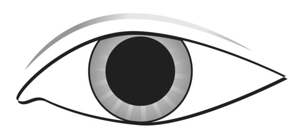 Drawing of an eye with a dilated pupil.