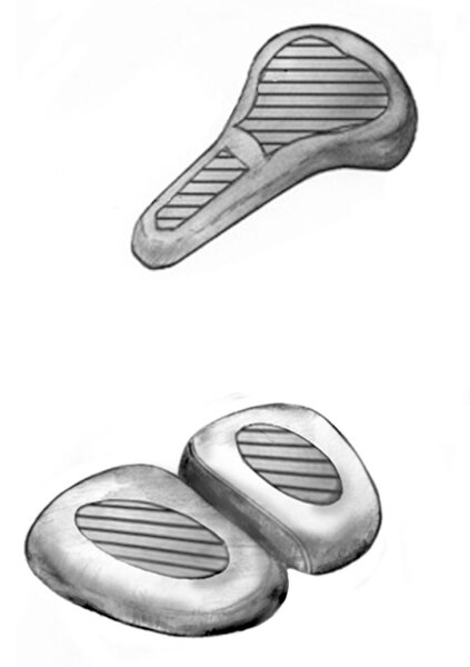 Drawing of two bike seats, with and without a nose.