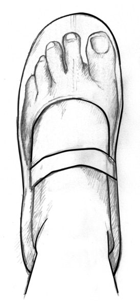 Drawing of a properly fitted shoe.