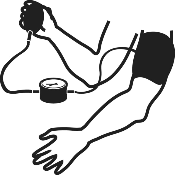 Ilustración de dos brazos y un monitor para la presión.
