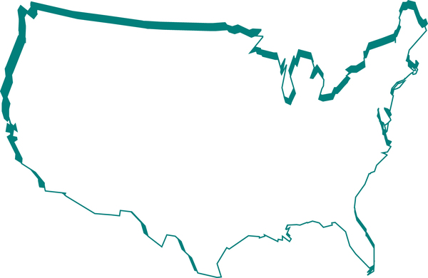 Drawing of the continental United States.