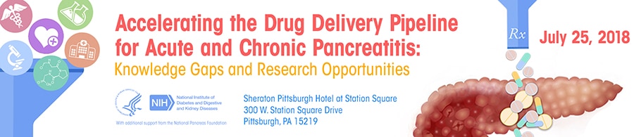 Banner for Accerlerating the Drug Delivery Pipeline for Acute and Chronic Pancreatitis: Knowledge Gaps and Research Opportunities meeting